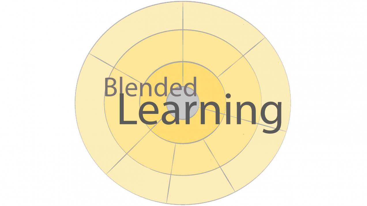 Ein Kreis mit mehreren Sektoren wird überblendet von der Aufschrift Blended Learning Ein Kreis mit mehreren Sektoren wird überblendet von der Aufschrift Blended Learning